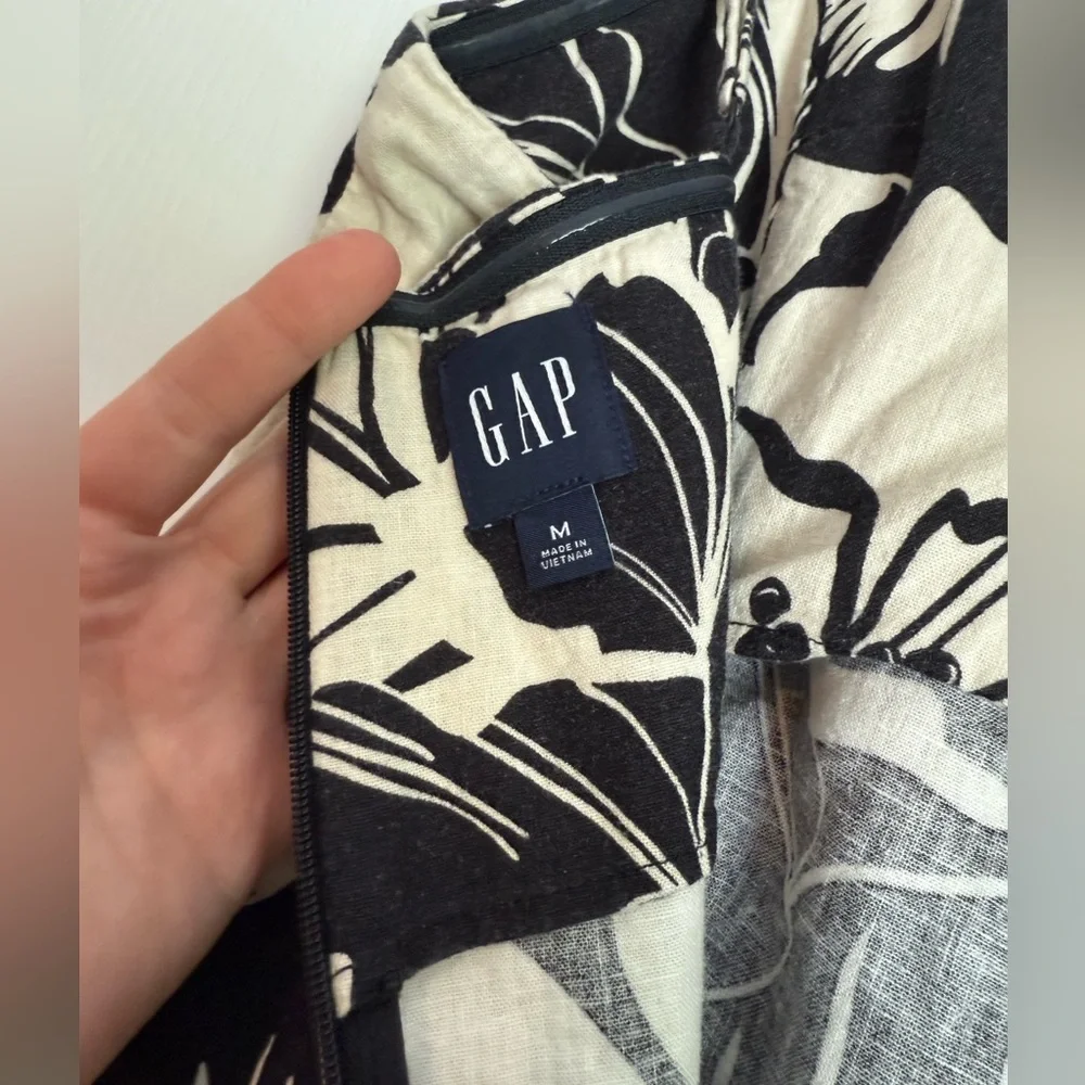 GAP Dress - Linen Blend Black/Cream Print - Picture 4 of 10